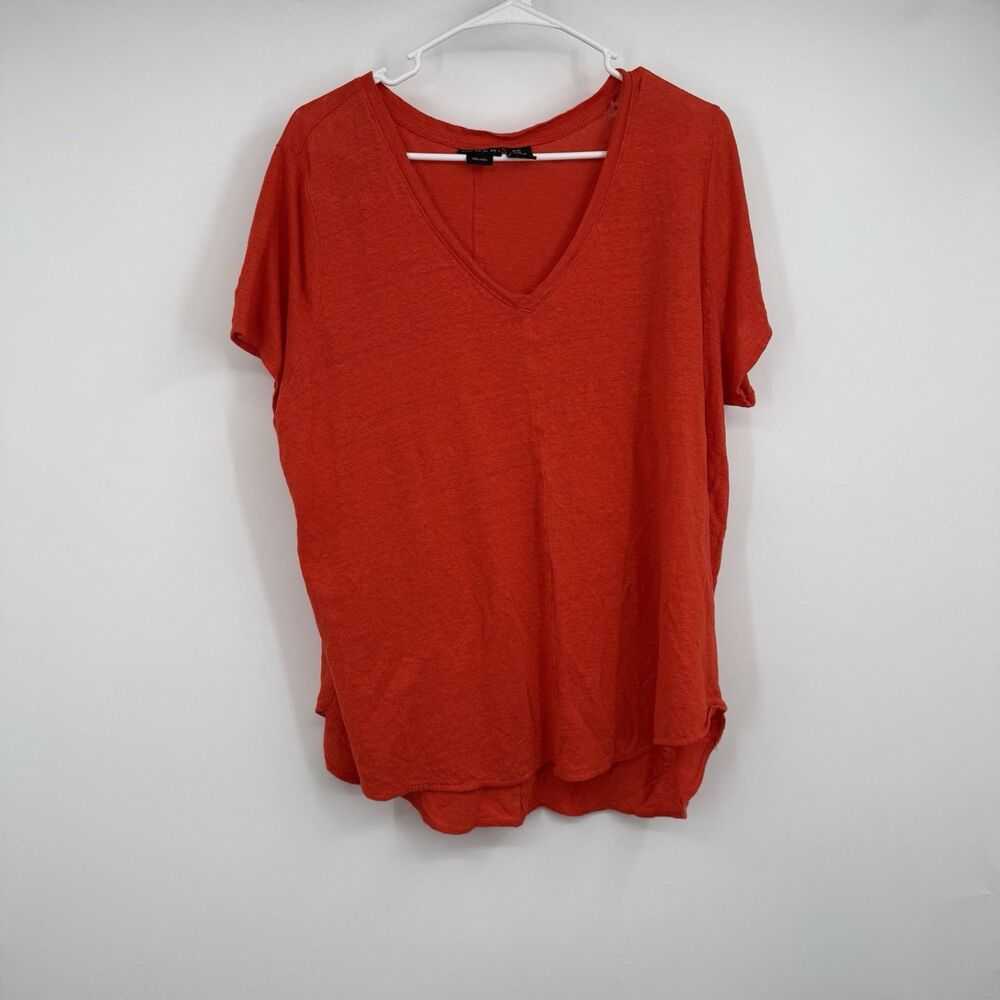 Tahari Womens 100% Linen Orange Blouse 2X Minimalist Quiet Luxury Fall Resort